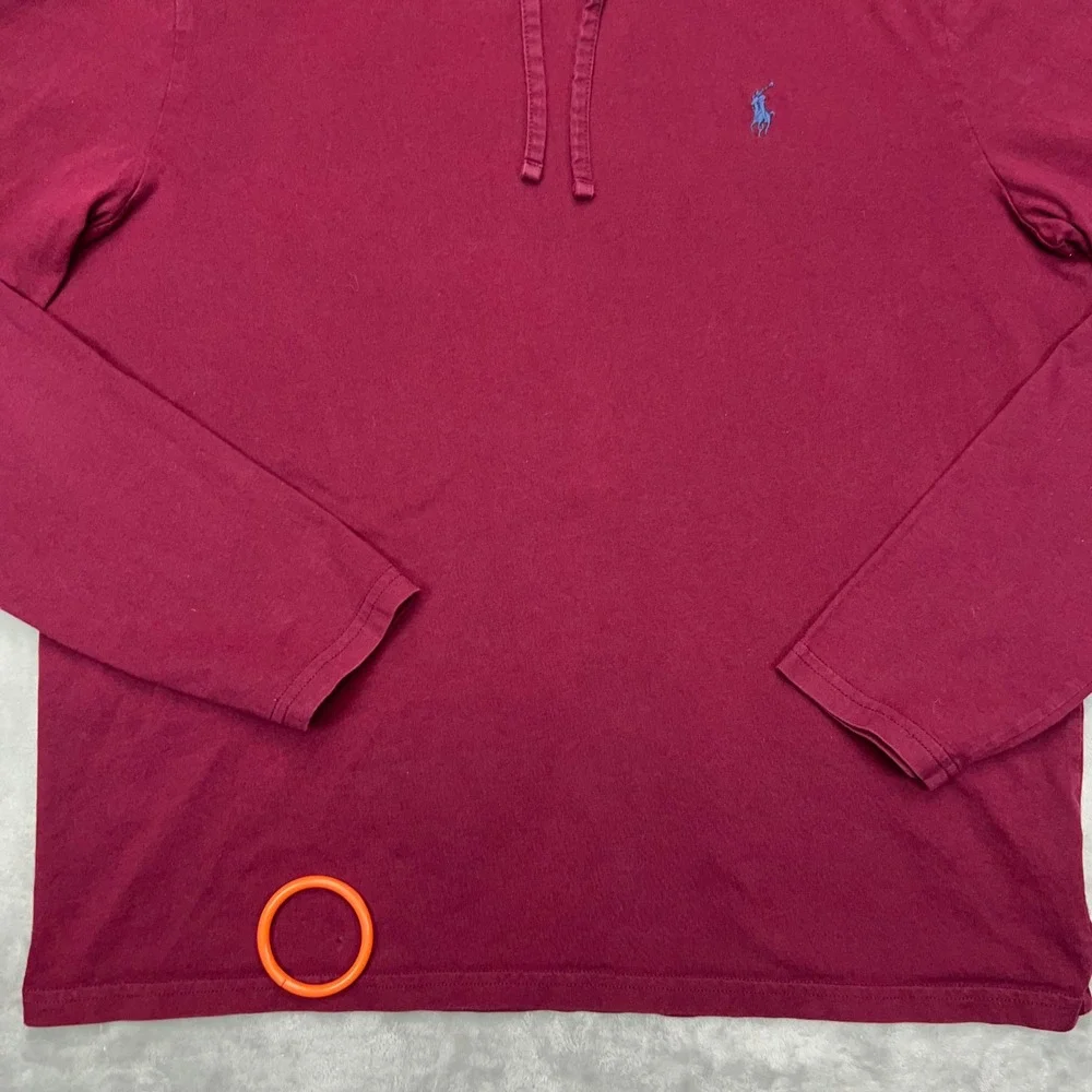 POLO RALPH LAUREN Jersey Hooded T-Shirt Mens Large Burgundy Long Sleeve Pony Tee